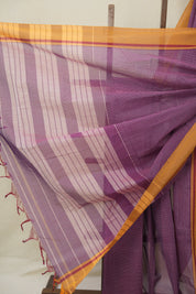 Maroon Purple Big Checks Cotton Patteda Anchu Saree - SRMPPAS328