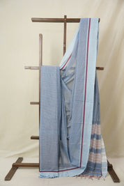 Sky Blue Big Checks Cotton Patteda Anchu Saree - SRSBPAS327