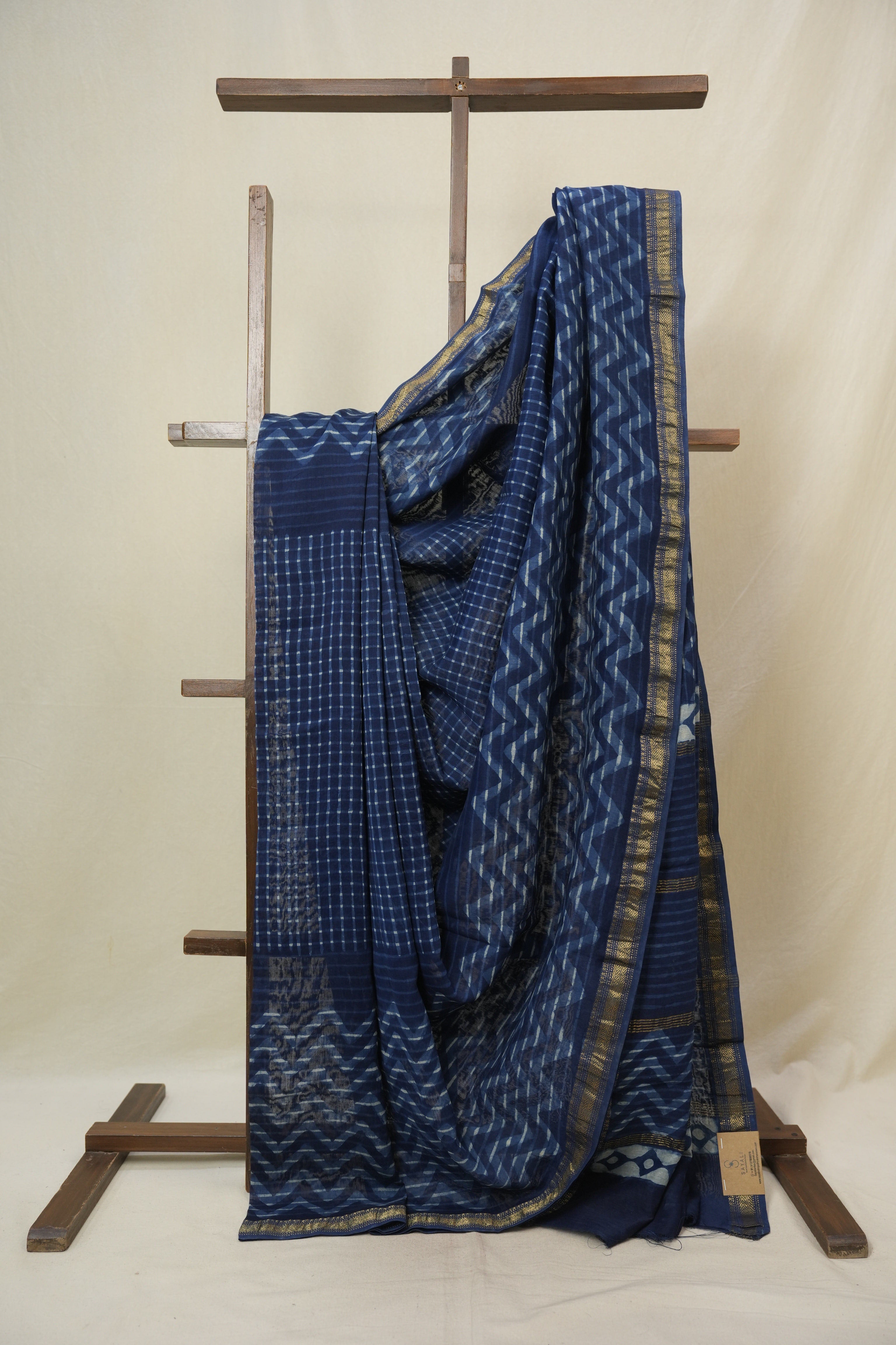 Blue HBP Cotton Silk Saree With Maheshwari Border - SRBCSS1629