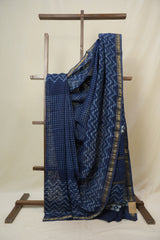 Blue HBP Cotton Silk Saree With Maheshwari Border - SRBCSS1629