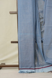 Sky Blue Big Checks Cotton Patteda Anchu Saree - SRSBPAS327