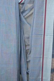 Sky Blue Big Checks Cotton Patteda Anchu Saree - SRSBPAS327