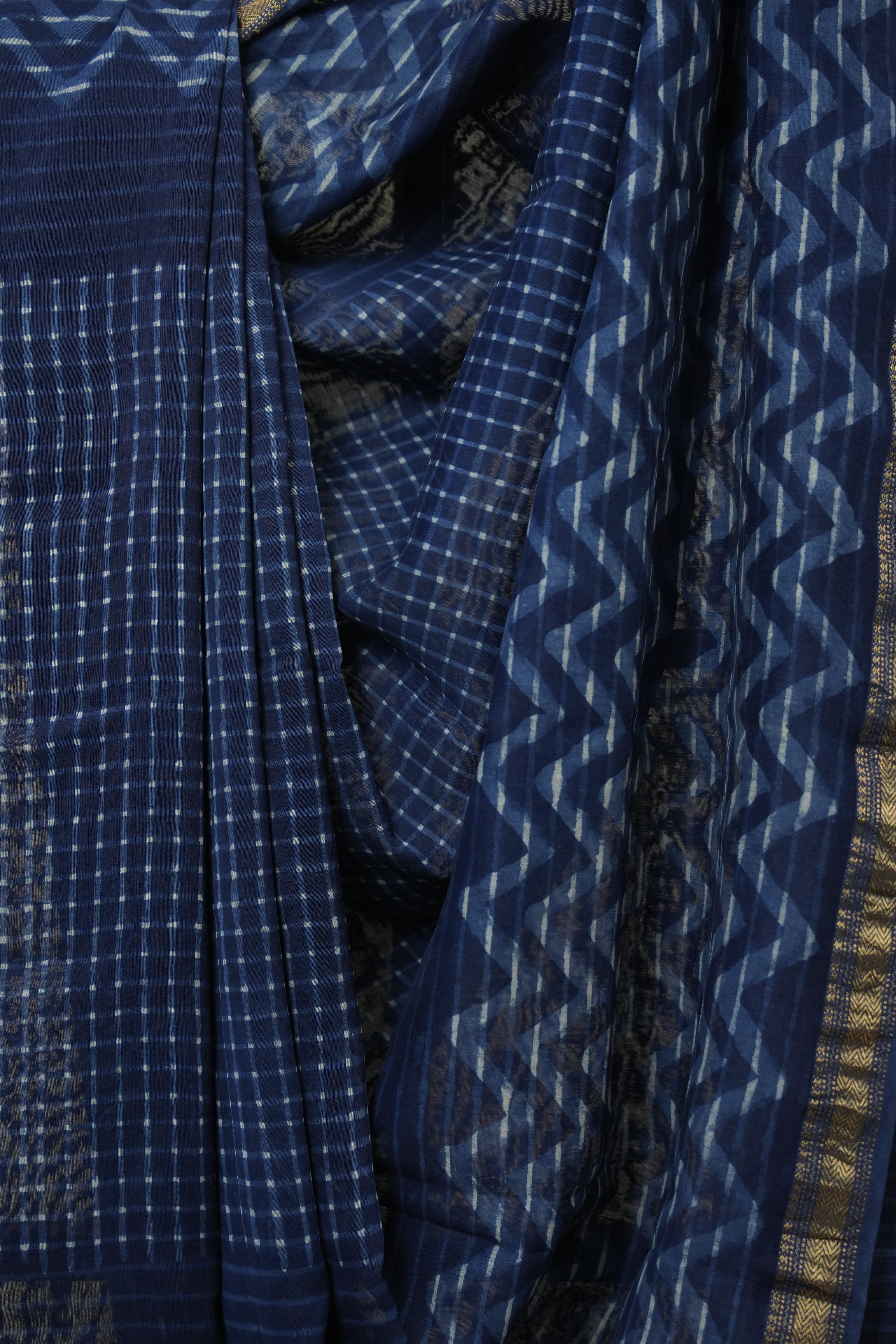 Blue HBP Cotton Silk Saree With Maheshwari Border - SRBCSS1629