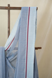 Sky Blue Big Checks Cotton Patteda Anchu Saree - SRSBPAS327