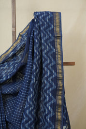 Blue HBP Cotton Silk Saree With Maheshwari Border - SRBCSS1629