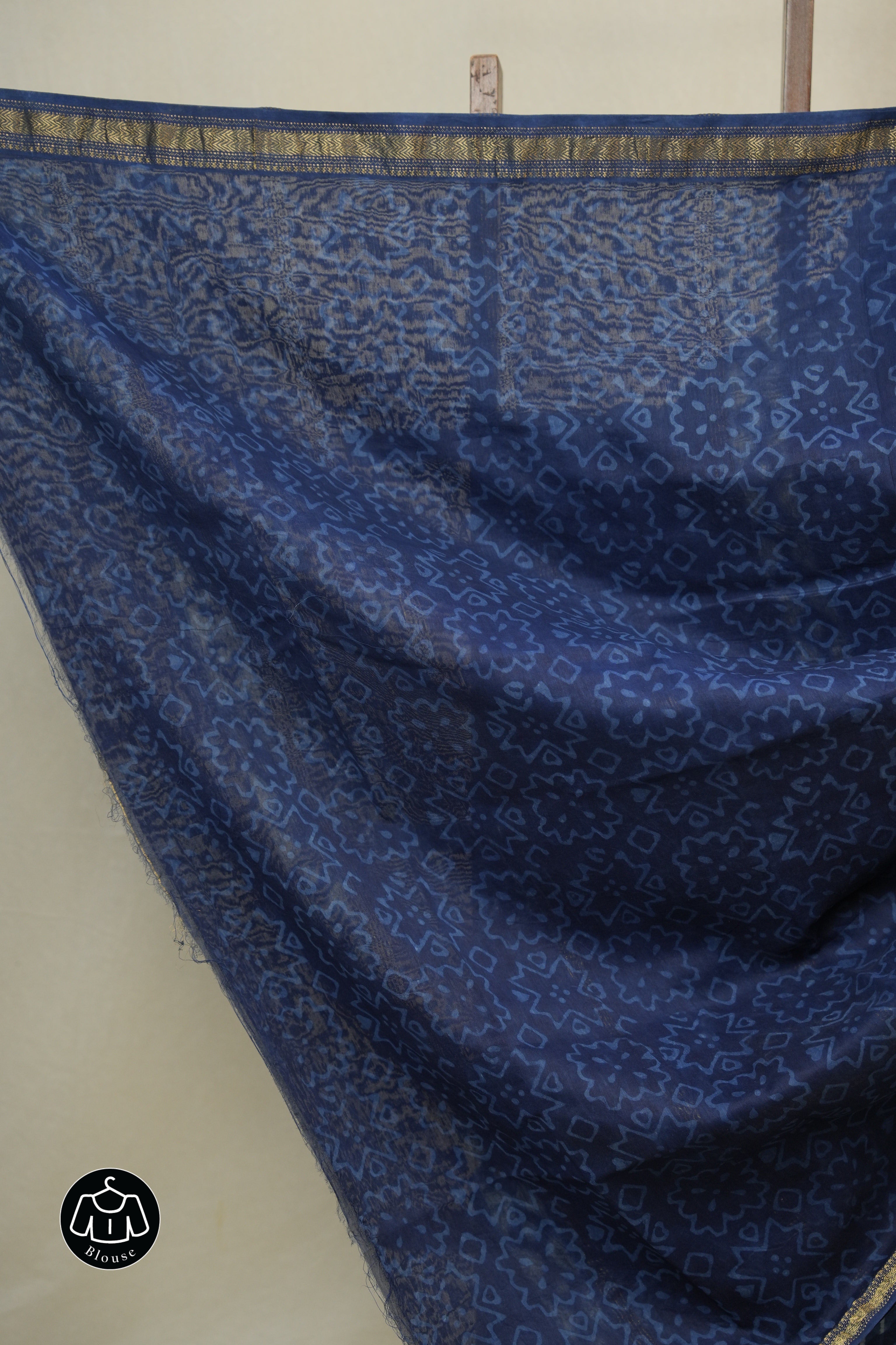 Blue HBP Cotton Silk Saree With Maheshwari Border - SRBCSS1629
