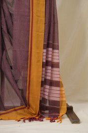 Maroon Big Checks Cotton Patteda Anchu Saree - SRMPAS326