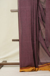 Maroon Big Checks Cotton Patteda Anchu Saree - SRMPAS326