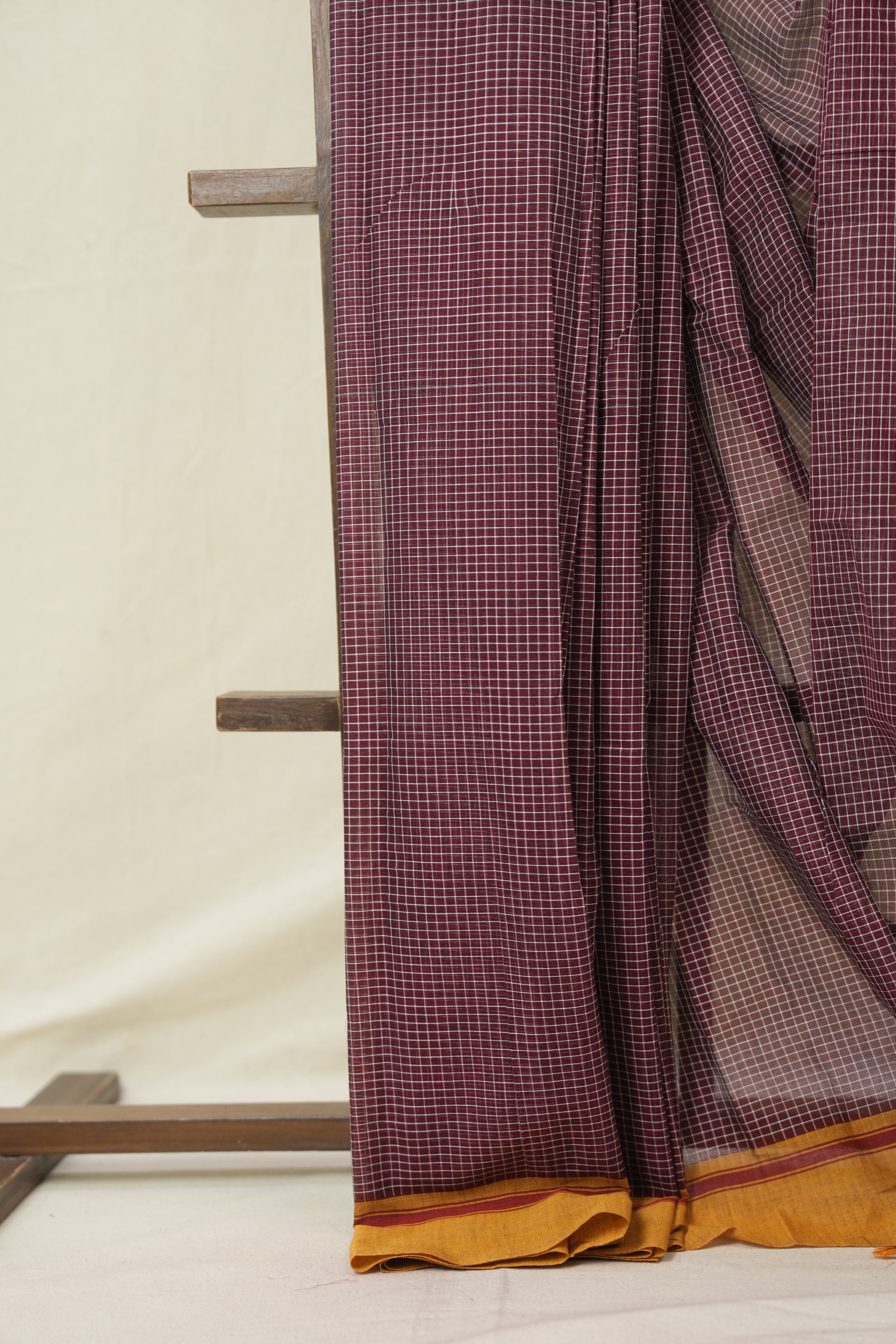 Maroon Big Checks Cotton Patteda Anchu Saree - SRMPAS326
