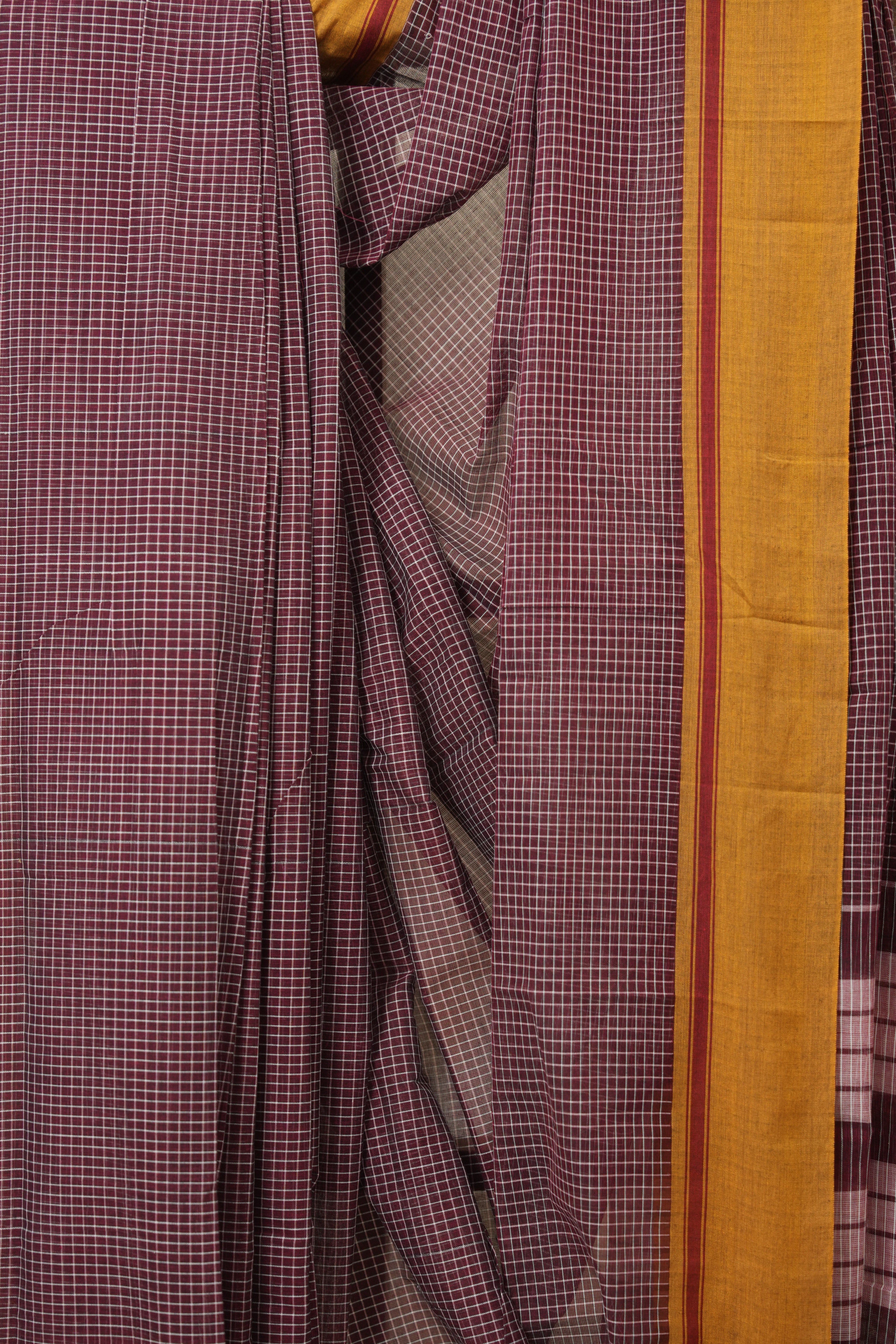 Maroon Big Checks Cotton Patteda Anchu Saree - SRMPAS326