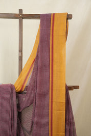 Maroon Big Checks Cotton Patteda Anchu Saree - SRMPAS326