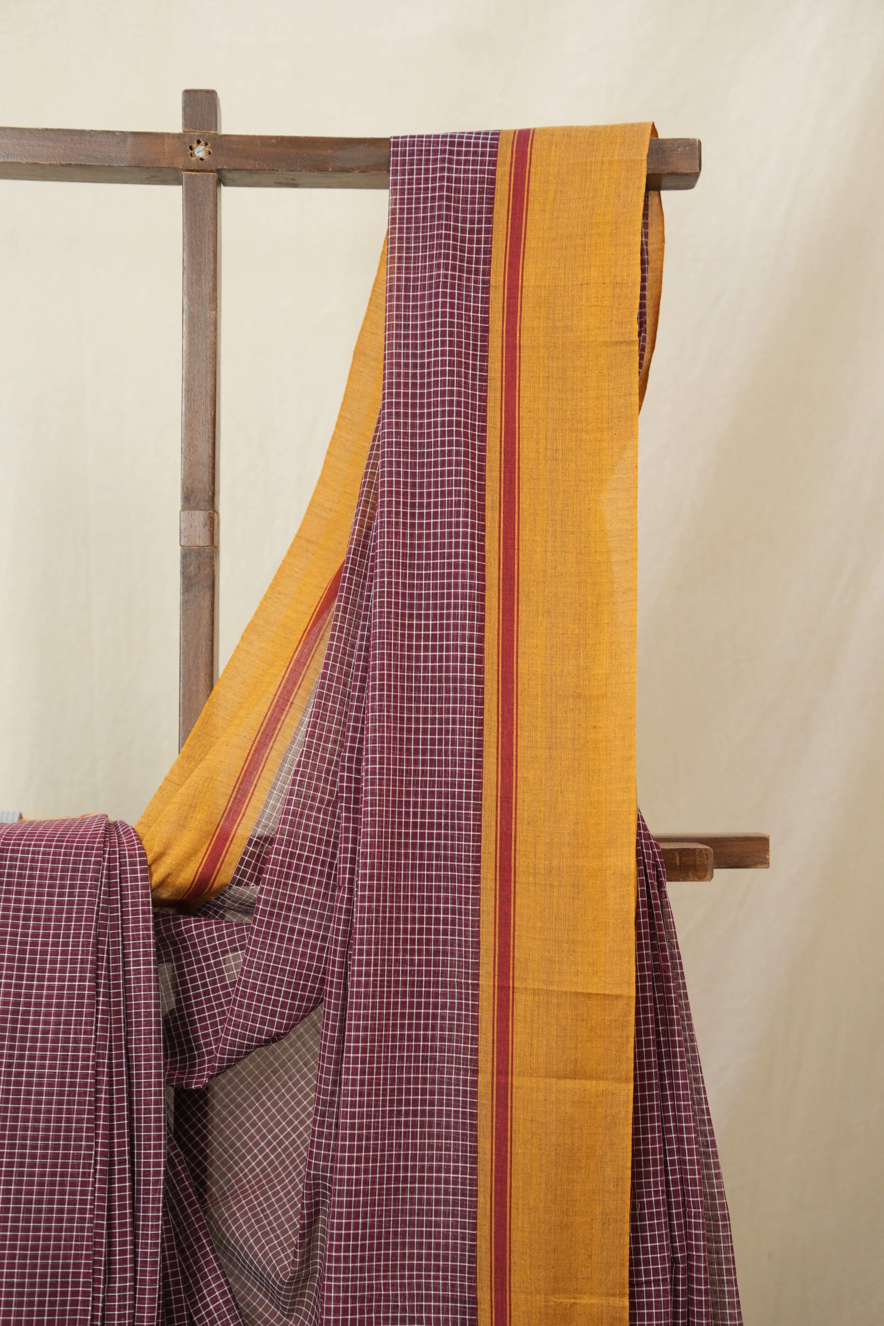 Maroon Big Checks Cotton Patteda Anchu Saree - SRMPAS326