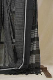 Black Big Checks Cotton Patteda Anchu Saree - SRBPAS329
