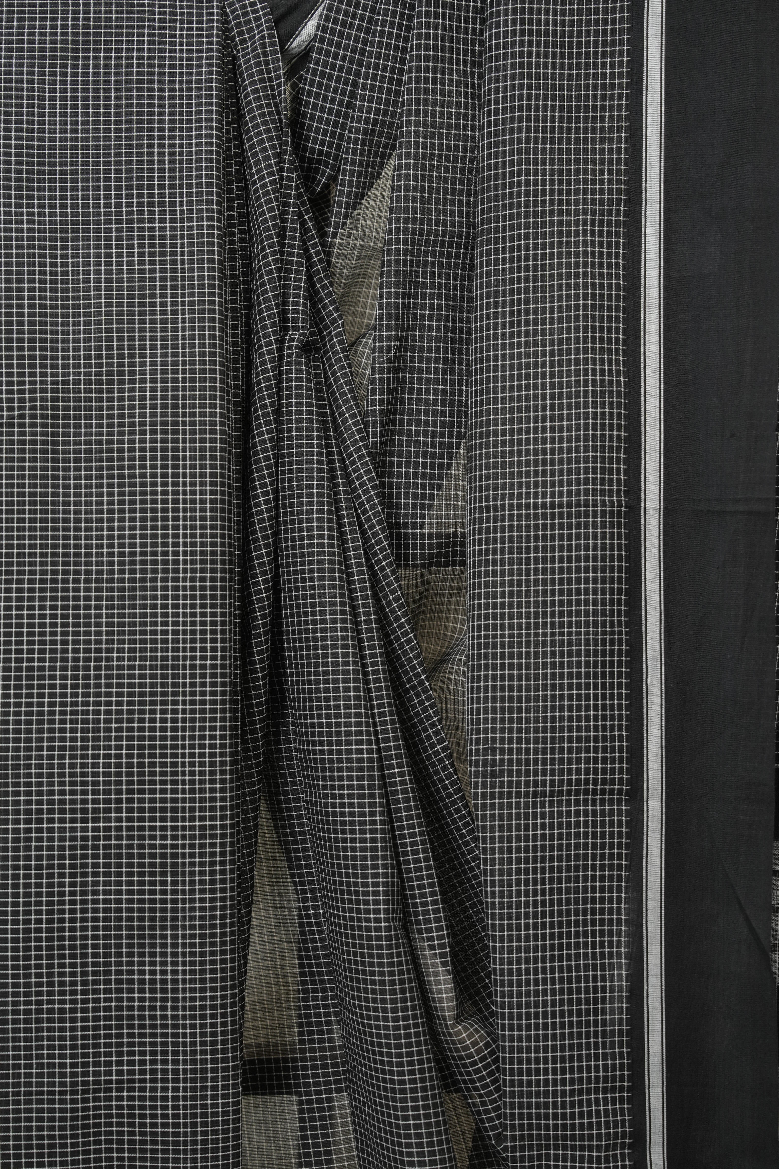 Black Big Checks Cotton Patteda Anchu Saree - SRBPAS329