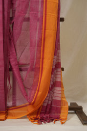 Red Big Checks Cotton Patteda Anchu Saree - SRRPAS331