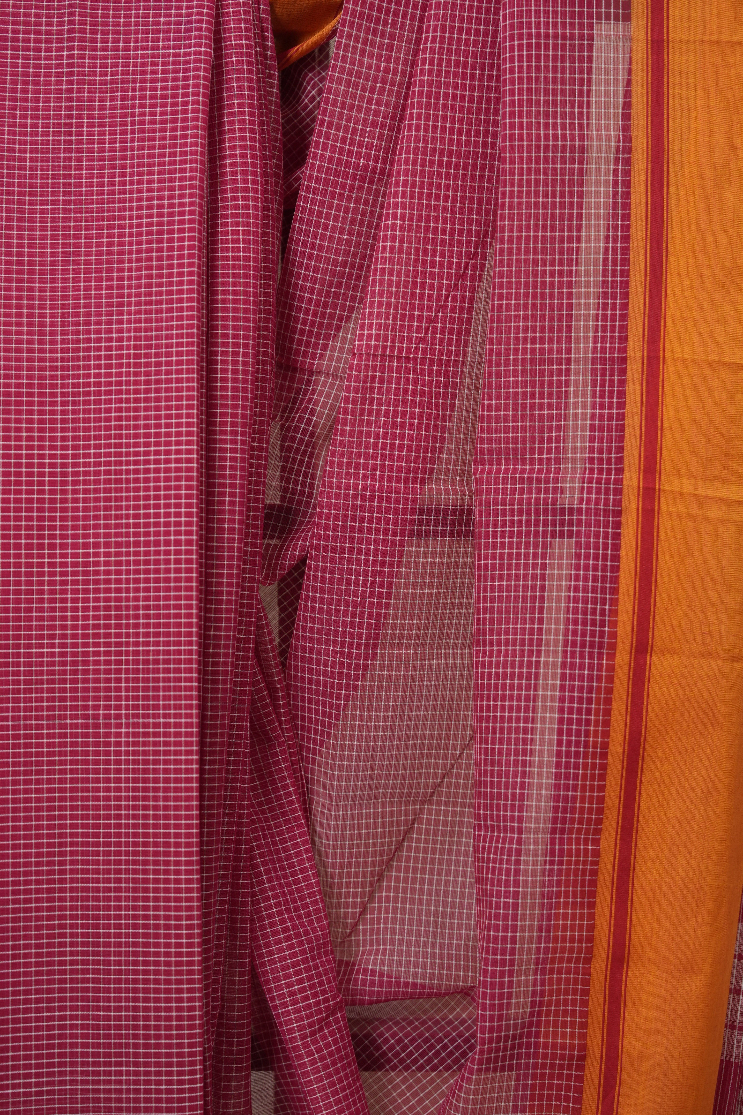 Red Big Checks Cotton Patteda Anchu Saree - SRRPAS331