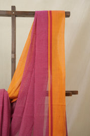 Red Big Checks Cotton Patteda Anchu Saree - SRRPAS331