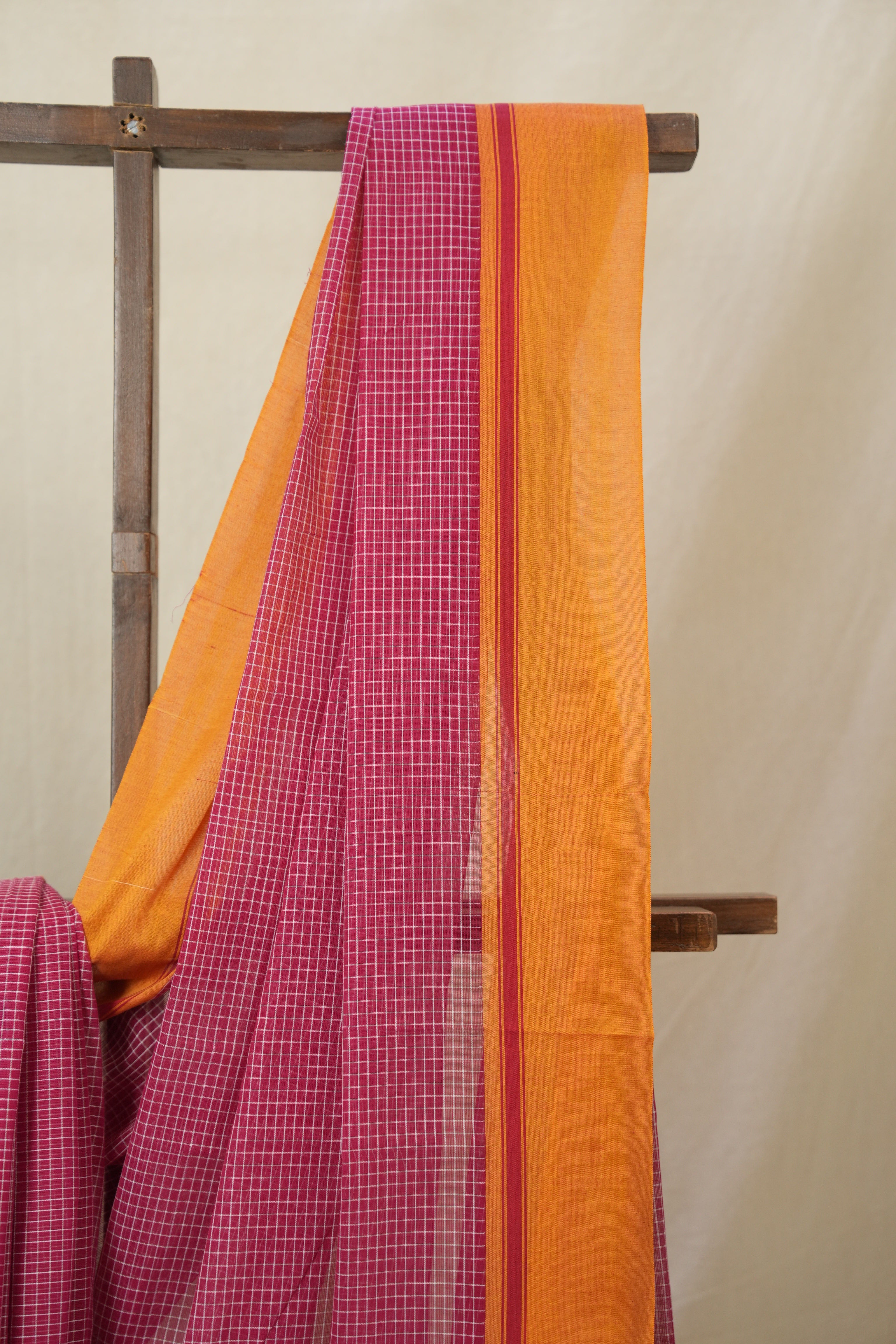 Red Big Checks Cotton Patteda Anchu Saree - SRRPAS331