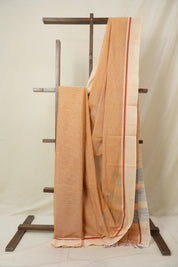 Peach Beige Big Checks Cotton Patteda Anchu Saree - SRPBPAS330