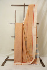 Peach Beige Big Checks Cotton Patteda Anchu Saree - SRPBPAS330