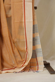 Peach Beige Big Checks Cotton Patteda Anchu Saree - SRPBPAS330