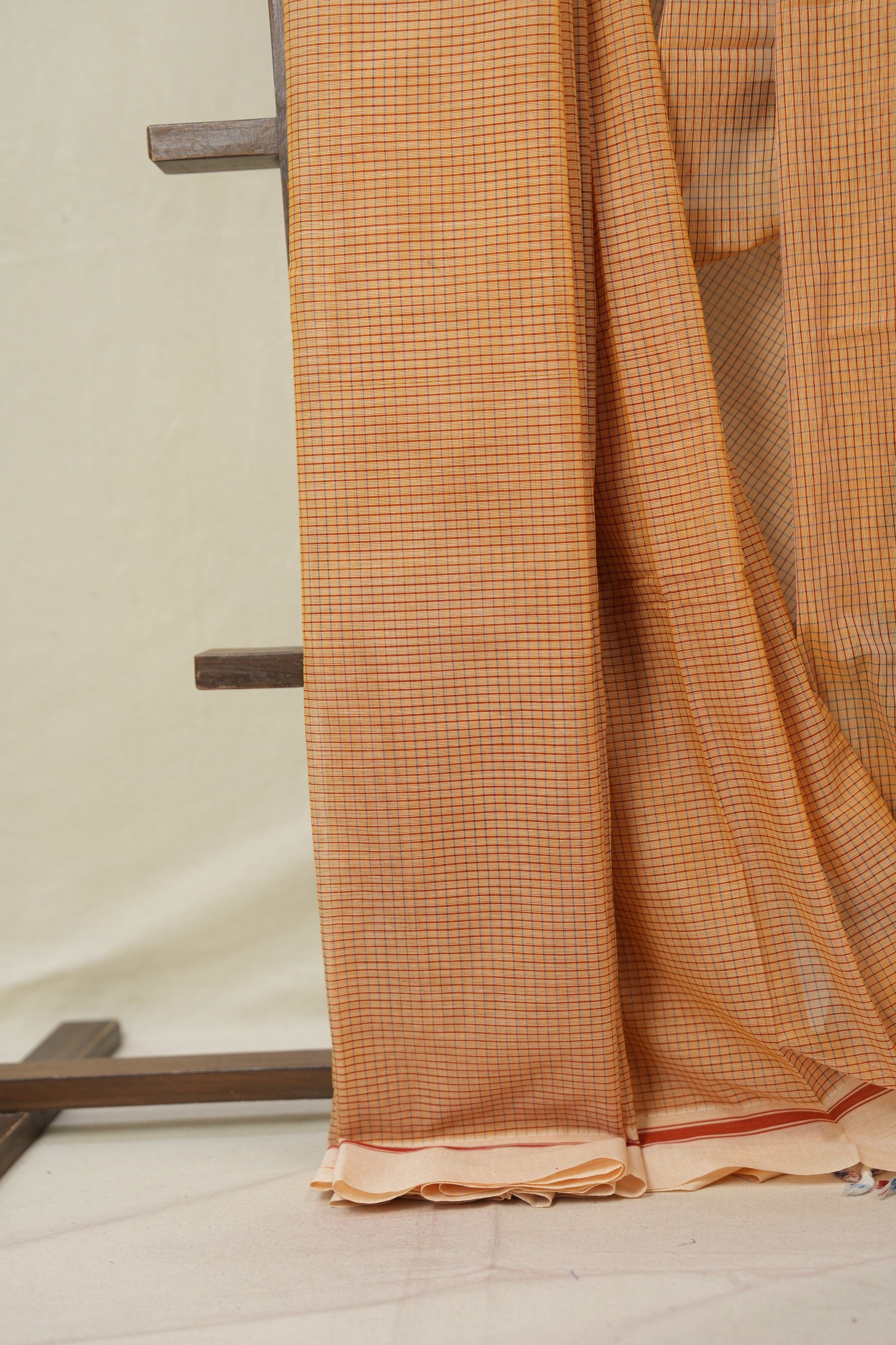 Peach Beige Big Checks Cotton Patteda Anchu Saree - SRPBPAS330