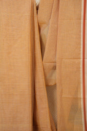 Peach Beige Big Checks Cotton Patteda Anchu Saree - SRPBPAS330