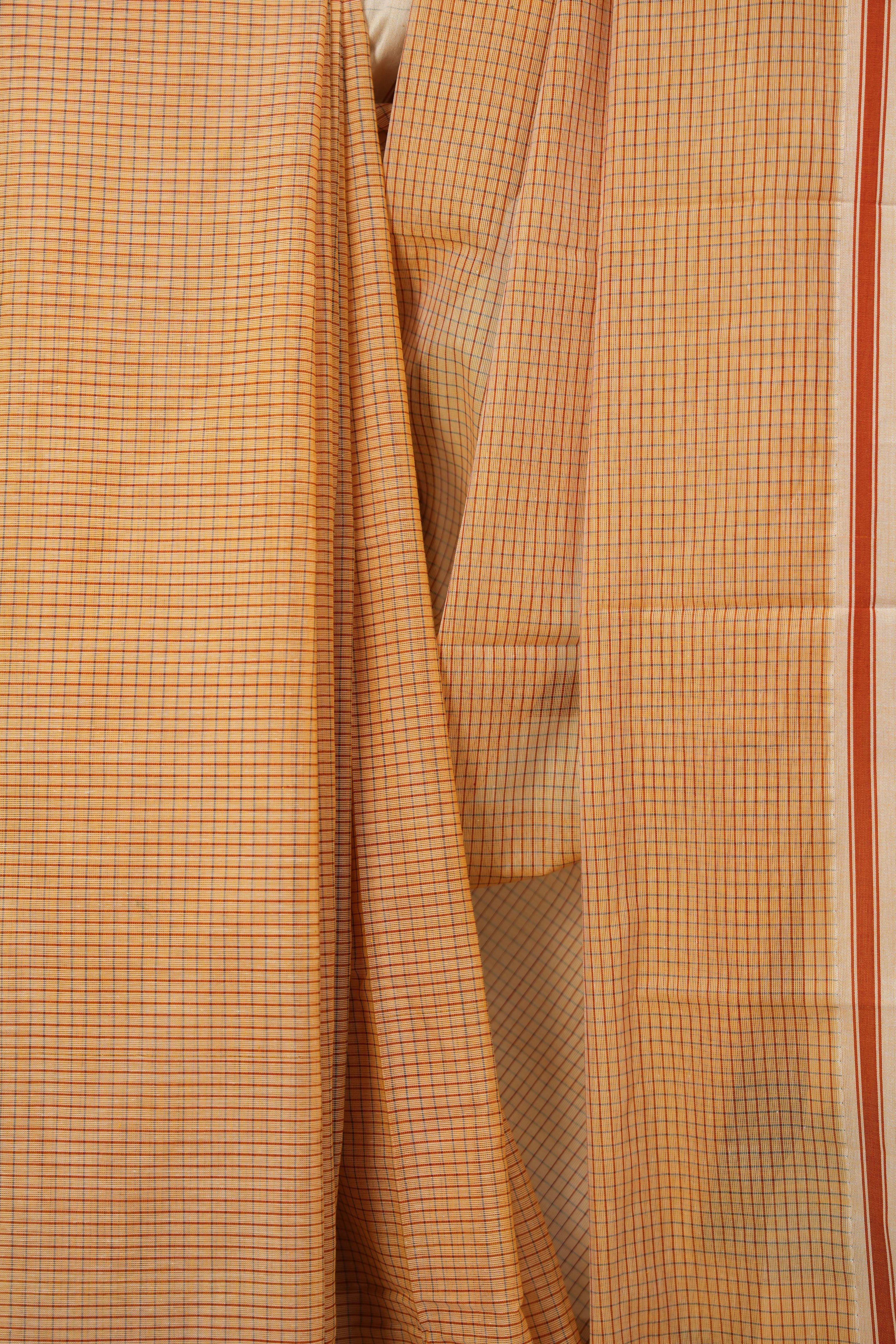 Peach Beige Big Checks Cotton Patteda Anchu Saree - SRPBPAS330