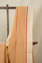Peach Beige Big Checks Cotton Patteda Anchu Saree - SRPBPAS330