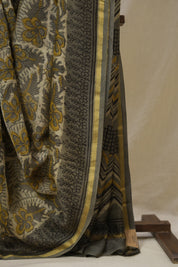 Cream Grey HBP Cotton Silk Saree With Chanderi Border - SRCGCSS1601