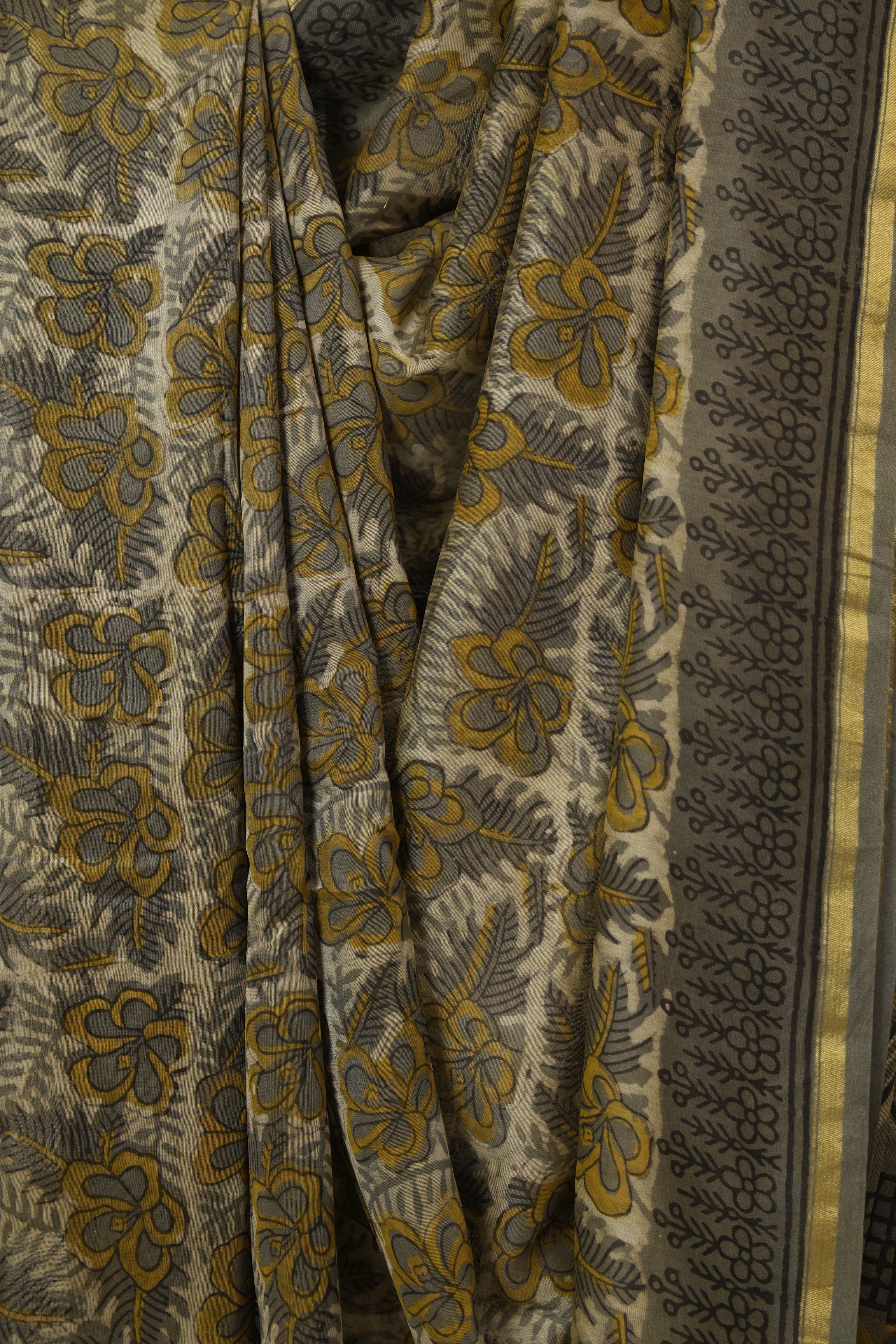 Cream Grey HBP Cotton Silk Saree With Chanderi Border - SRCGCSS1601