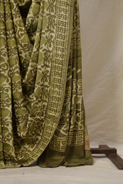 Cream Green HBP Modal Silk Saree - SRCGMSS524
