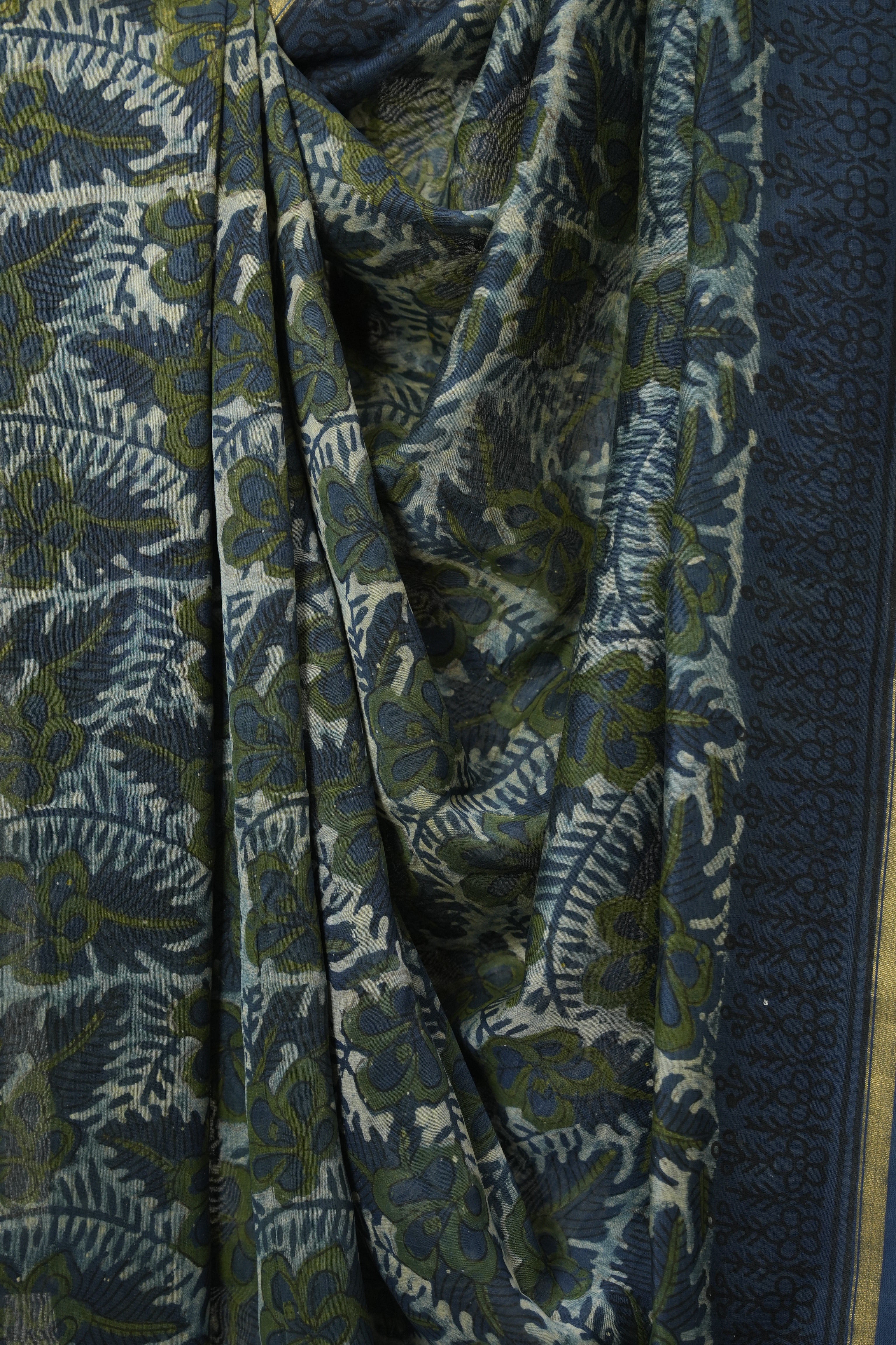 Blue Cream HBP Cotton Silk Saree With Chanderi Border - SRBCCSS1599