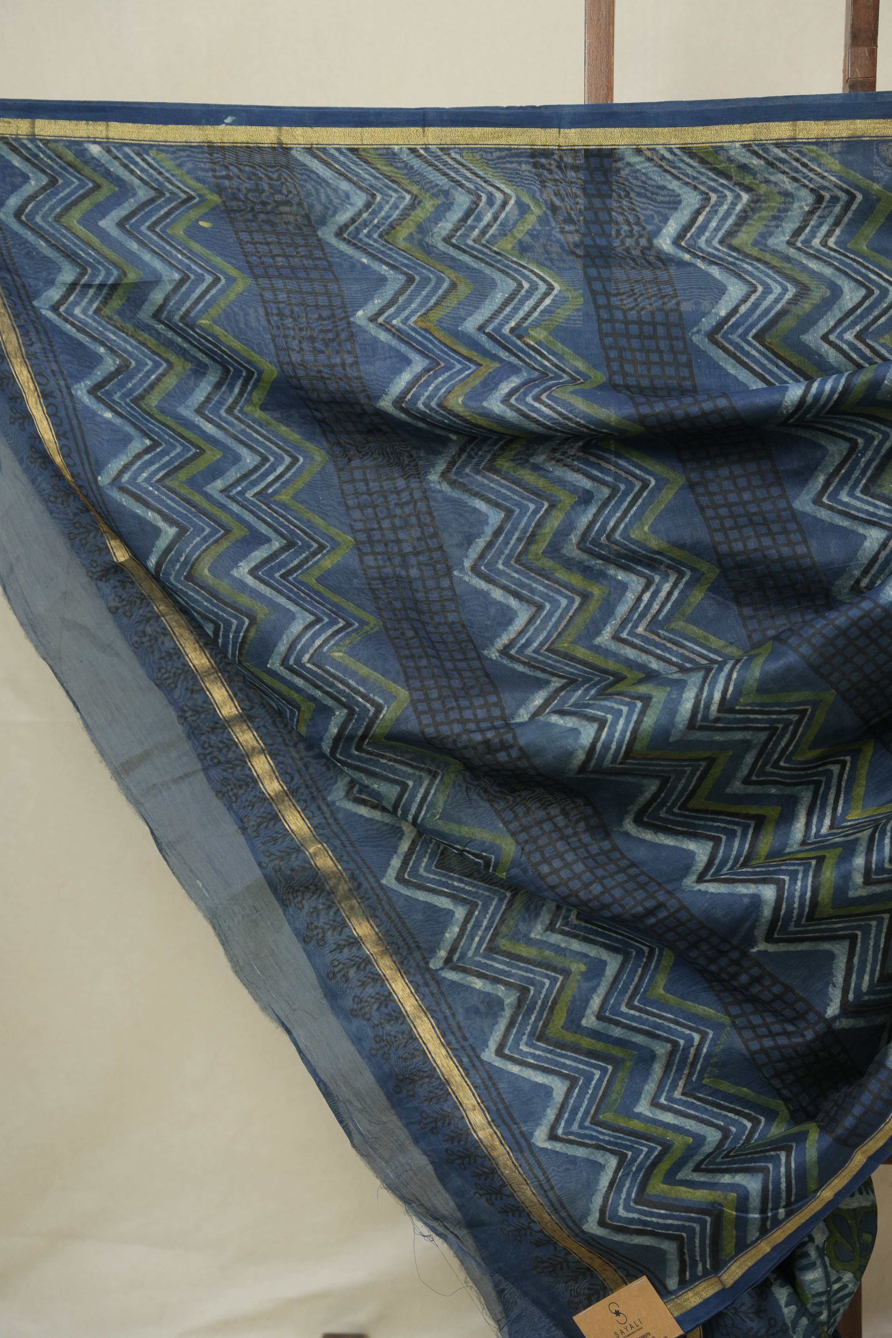 Blue Cream HBP Cotton Silk Saree With Chanderi Border - SRBCCSS1599