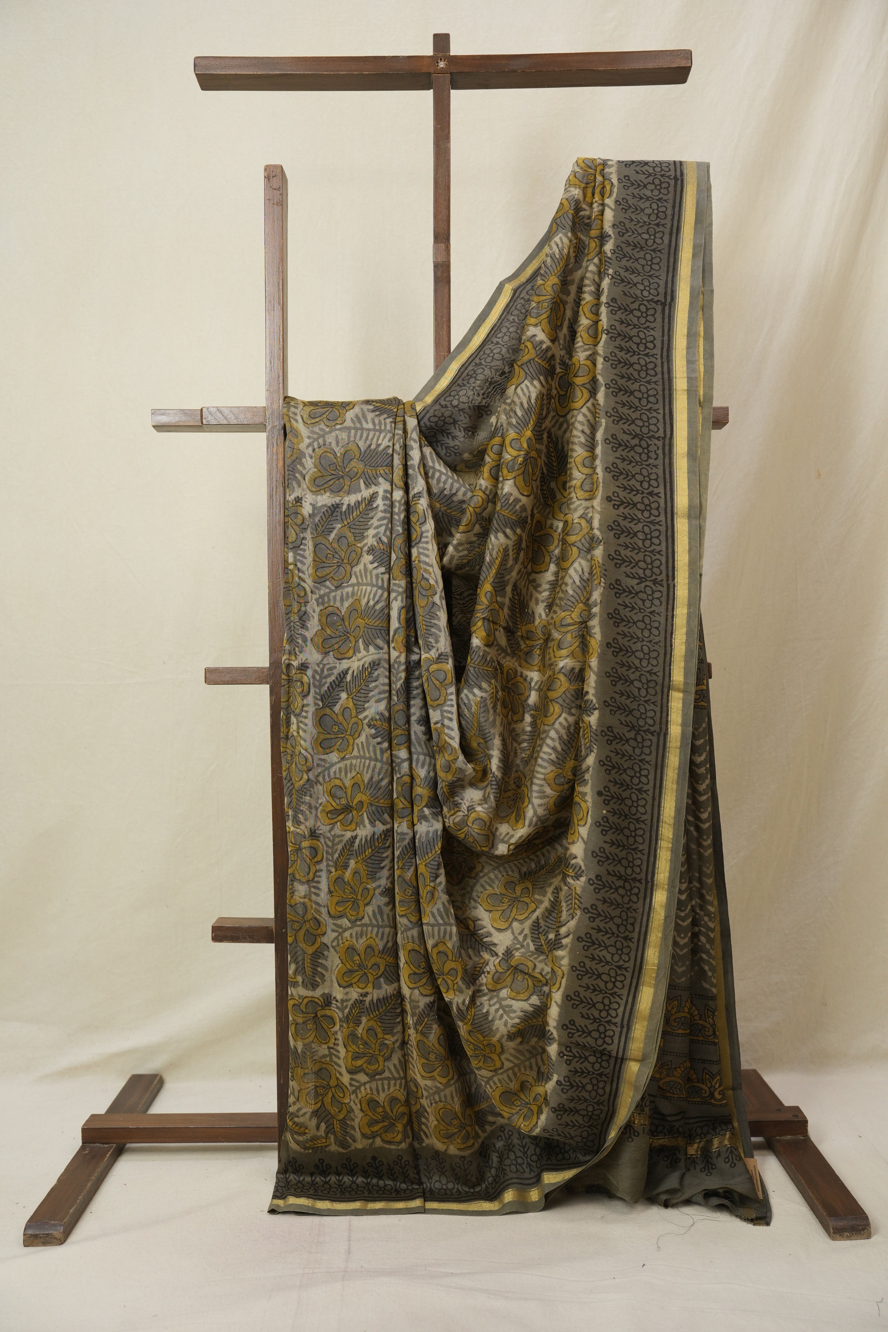 Cream Grey HBP Cotton Silk Saree With Chanderi Border - SRCGCSS1602