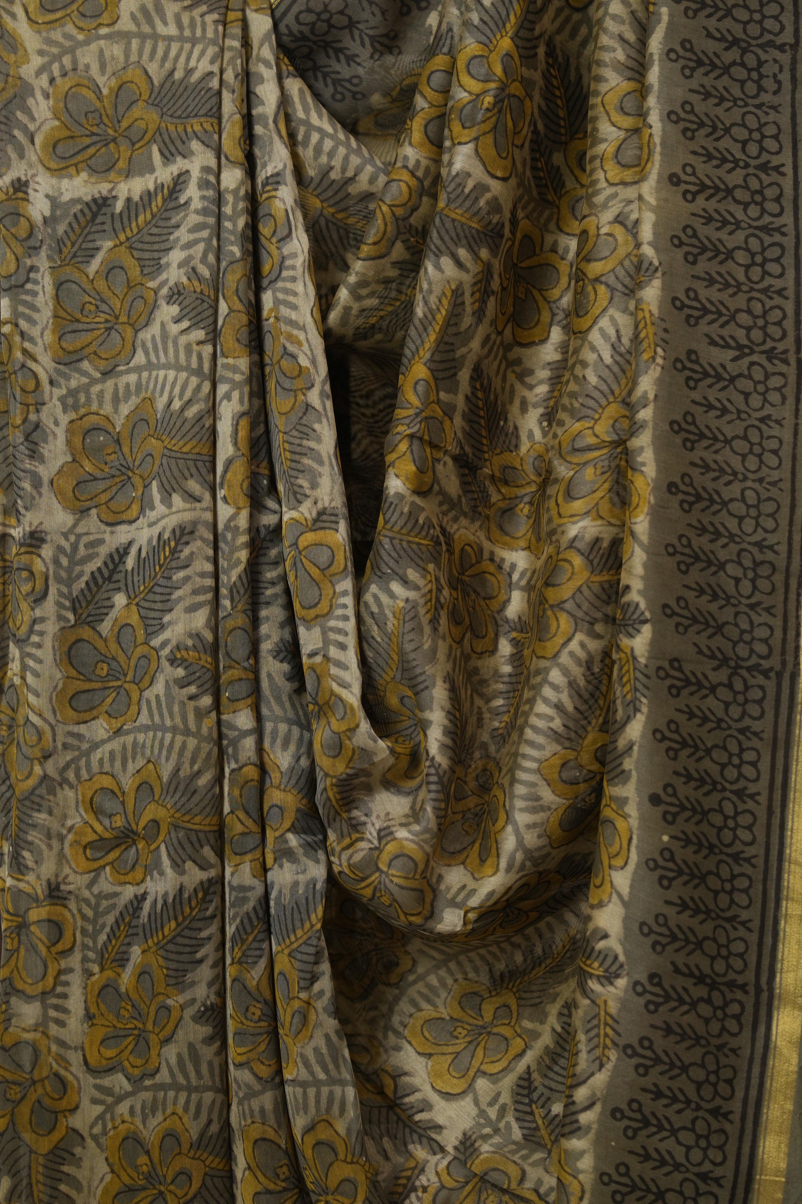 Cream Grey HBP Cotton Silk Saree With Chanderi Border - SRCGCSS1602