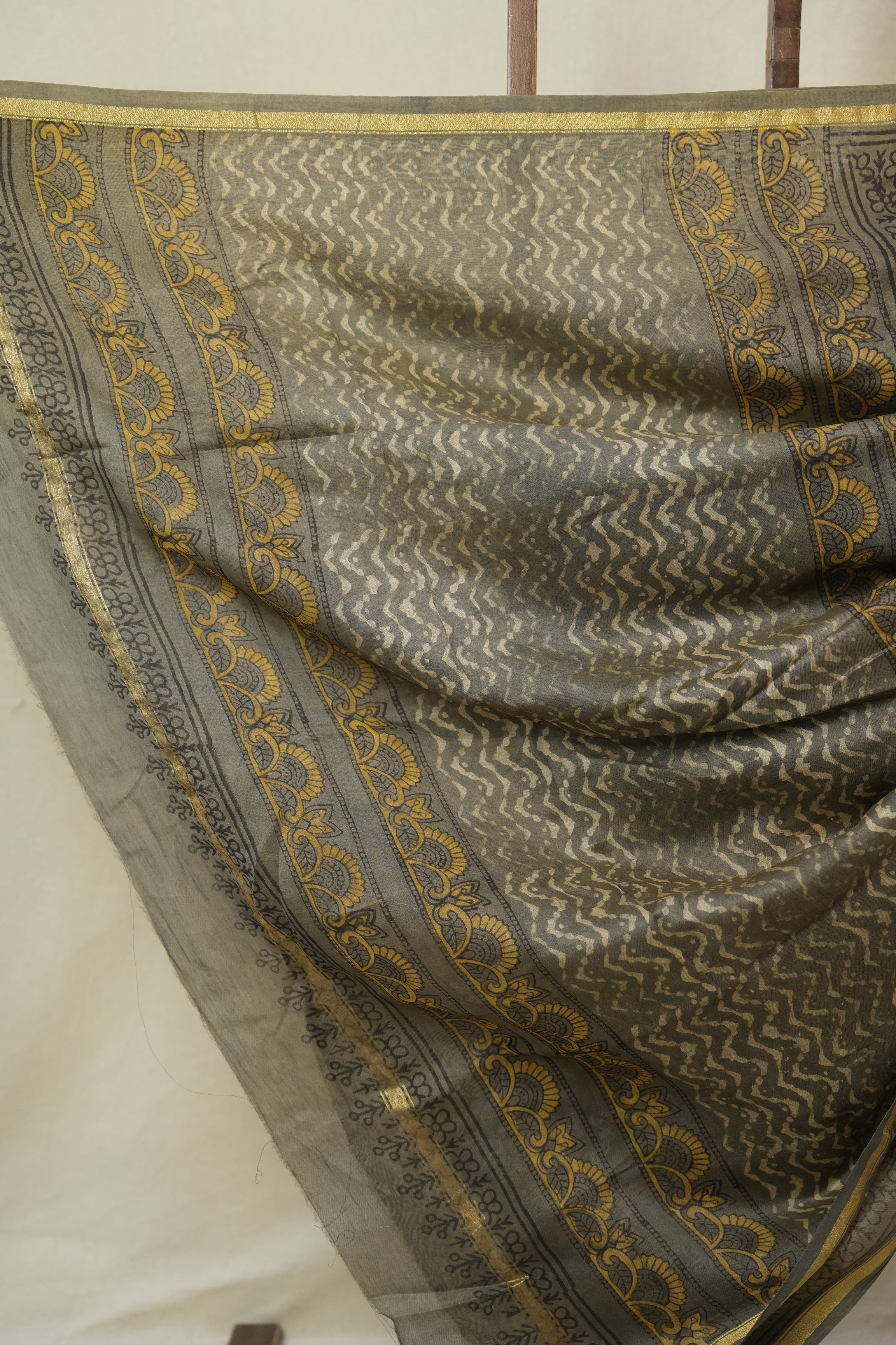 Cream Grey HBP Cotton Silk Saree With Chanderi Border - SRCGCSS1602