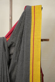 Black Checks Cotton Patteda Anchu Saree - SRBCCPAS295