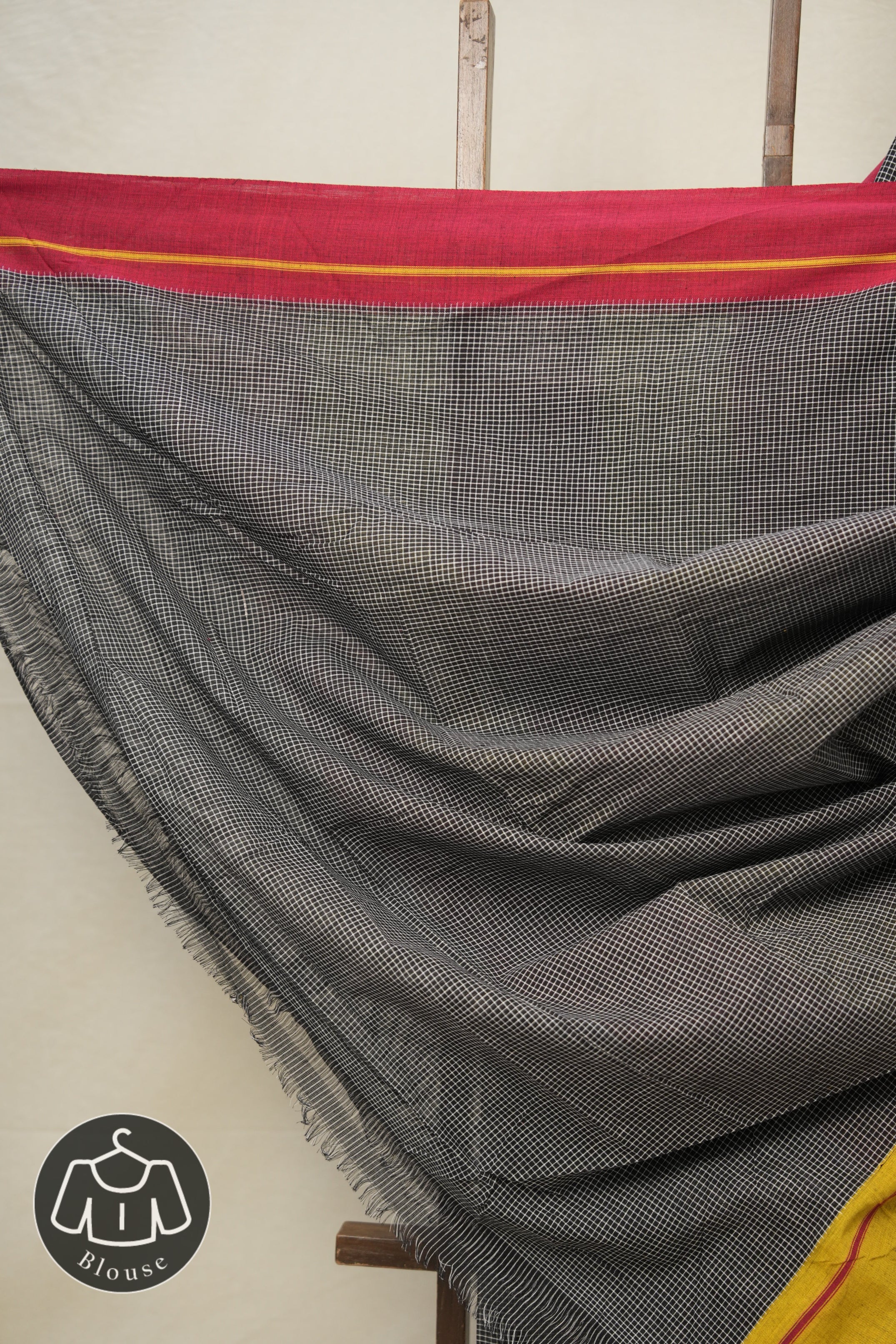 Black Checks Cotton Patteda Anchu Saree - SRBCCPAS295