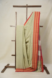 Pista Green Cotton Patteda Anchu Saree - SRPGCPAS293