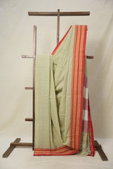 Pista Green Cotton Patteda Anchu Saree - SRPGCPAS293