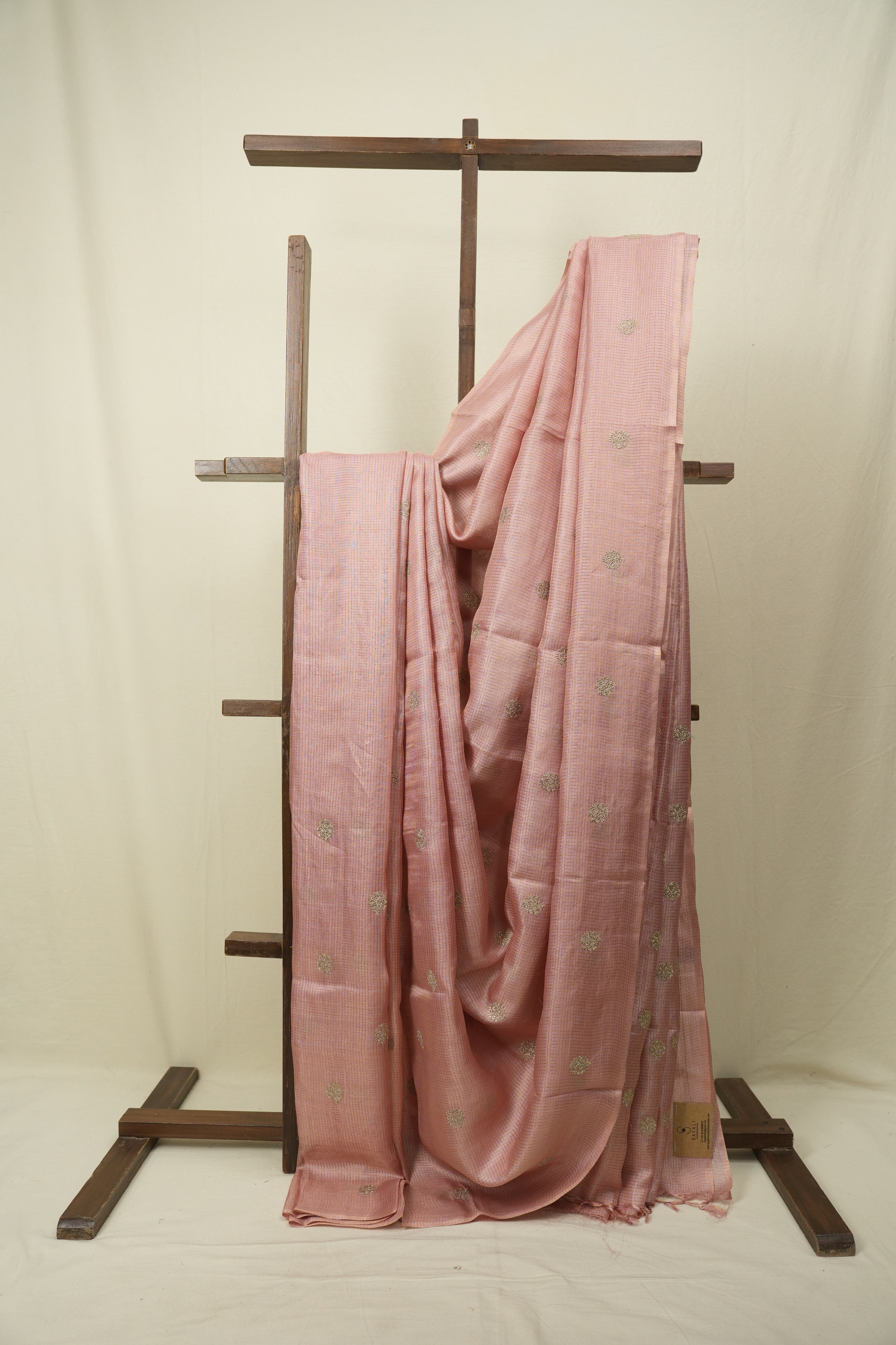 Baby Pink Machine Embroidered Tussar Silk Saree - SRBPMETSS1559