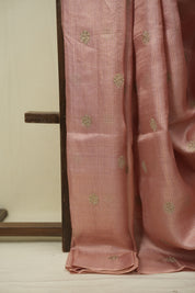 Baby Pink Machine Embroidered Tussar Silk Saree - SRBPMETSS1559