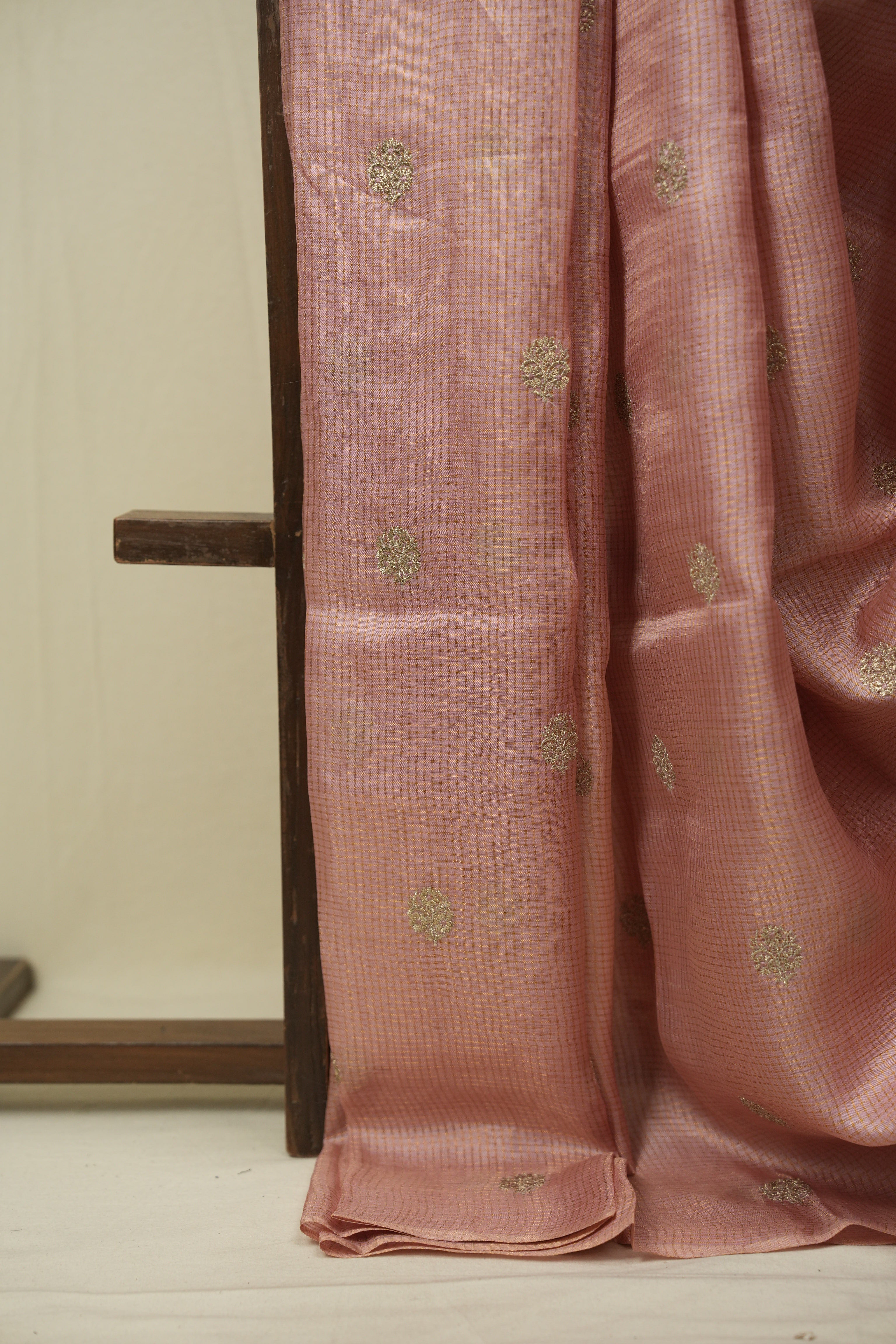 Baby Pink Machine Embroidered Tussar Silk Saree - SRBPMETSS1559