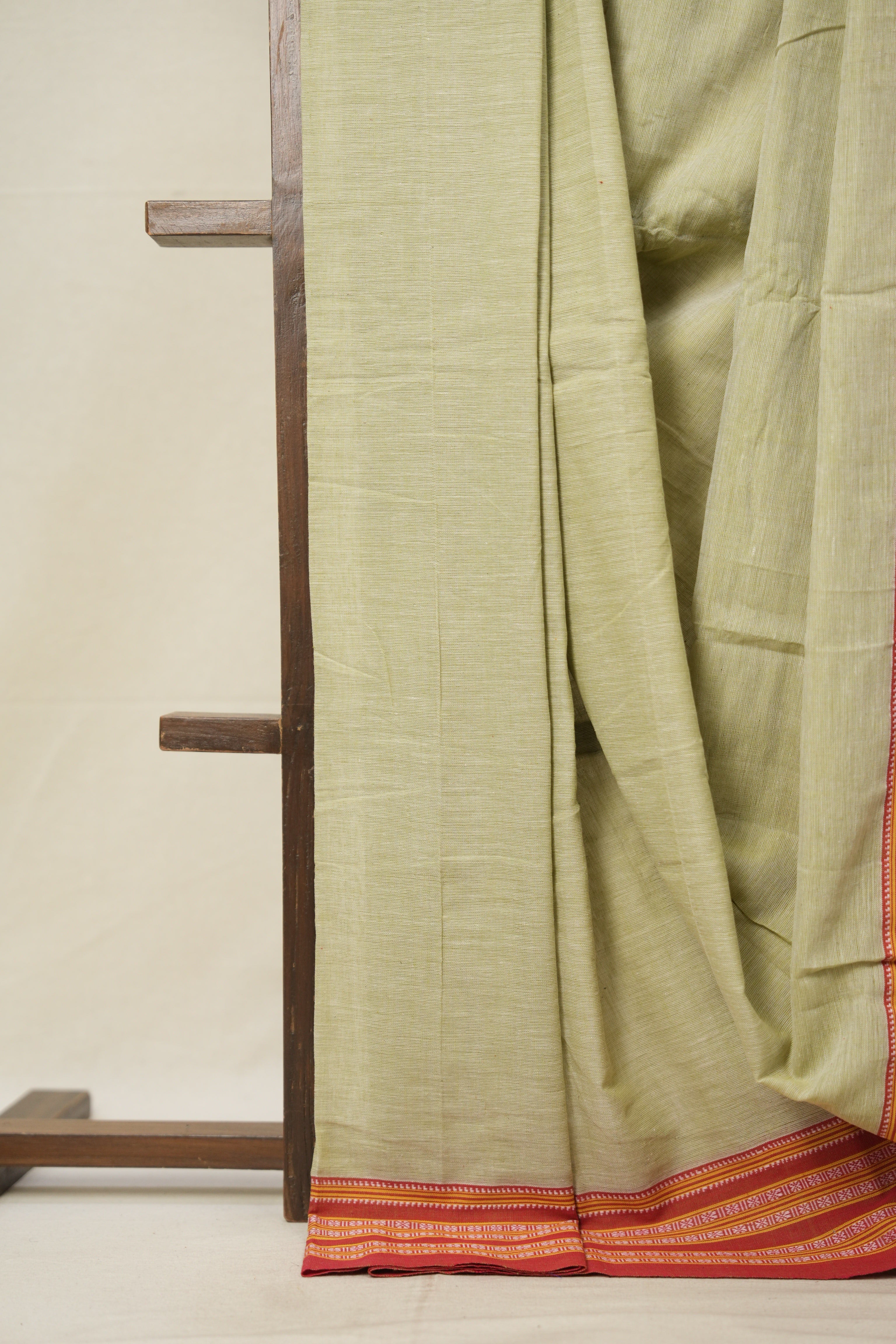 Pista Green Cotton Patteda Anchu Saree - SRPGCPAS293