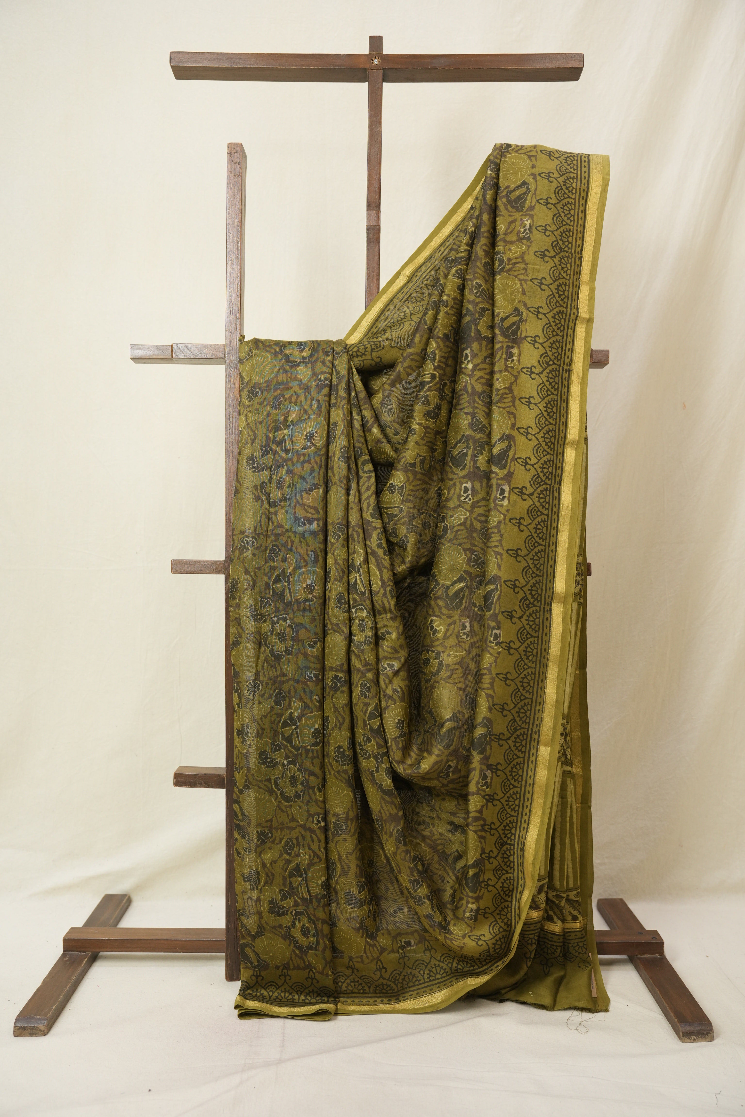 Mehendi Green HBP Cotton Silk Saree With Chanderi Border - SRMGBCSS1593