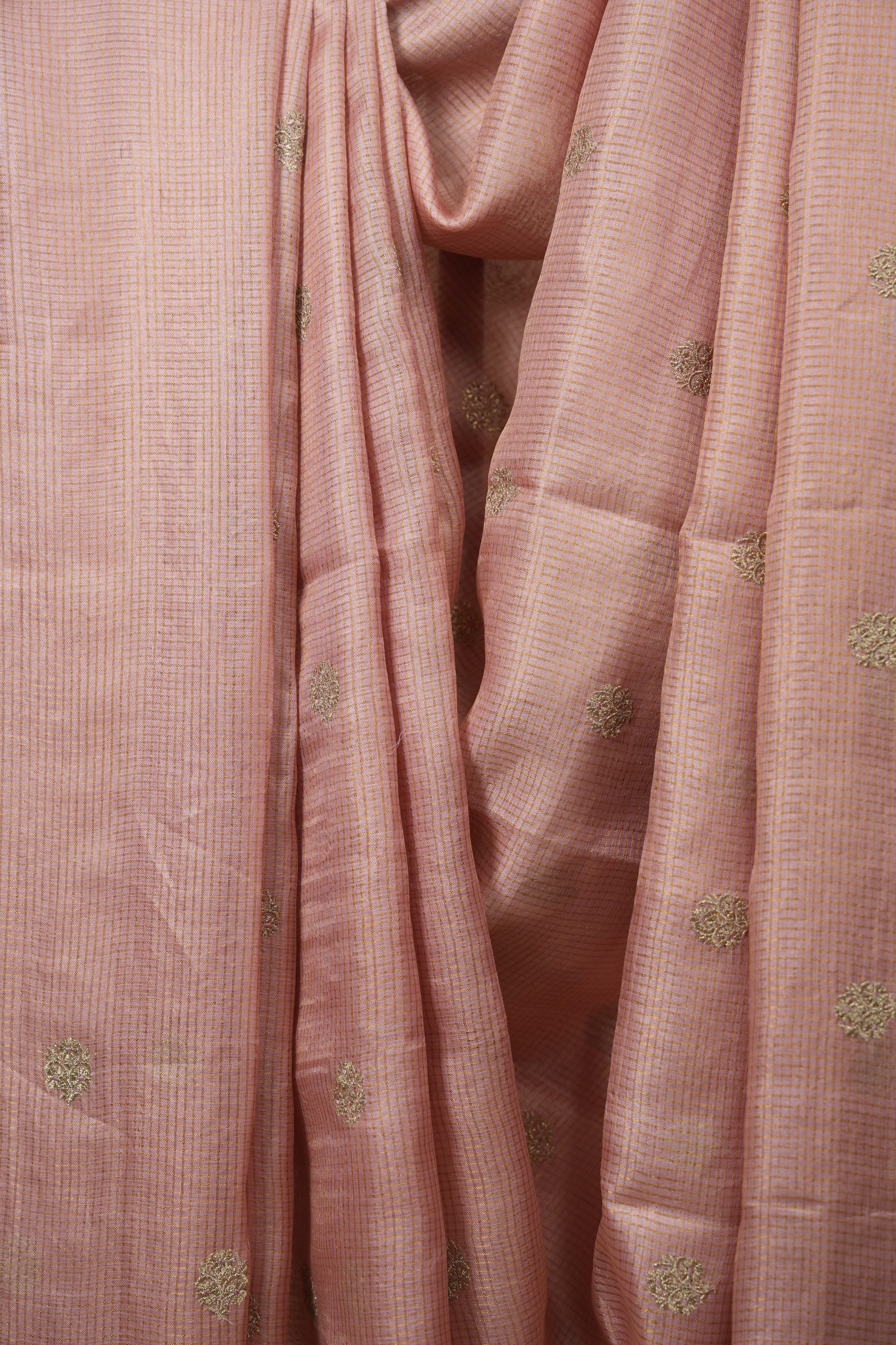 Baby Pink Machine Embroidered Tussar Silk Saree - SRBPMETSS1559
