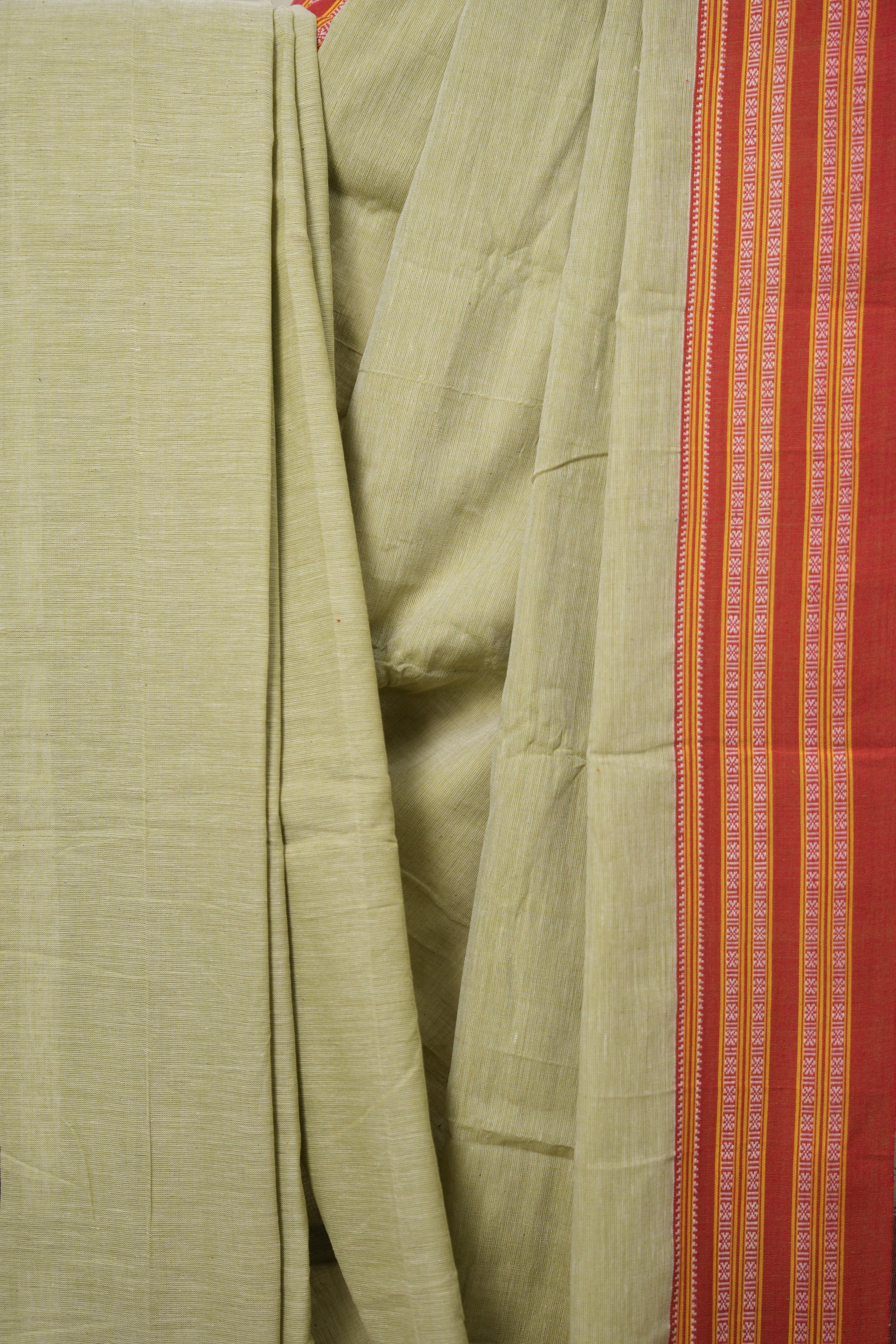 Pista Green Cotton Patteda Anchu Saree - SRPGCPAS293