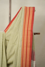 Pista Green Cotton Patteda Anchu Saree - SRPGCPAS293