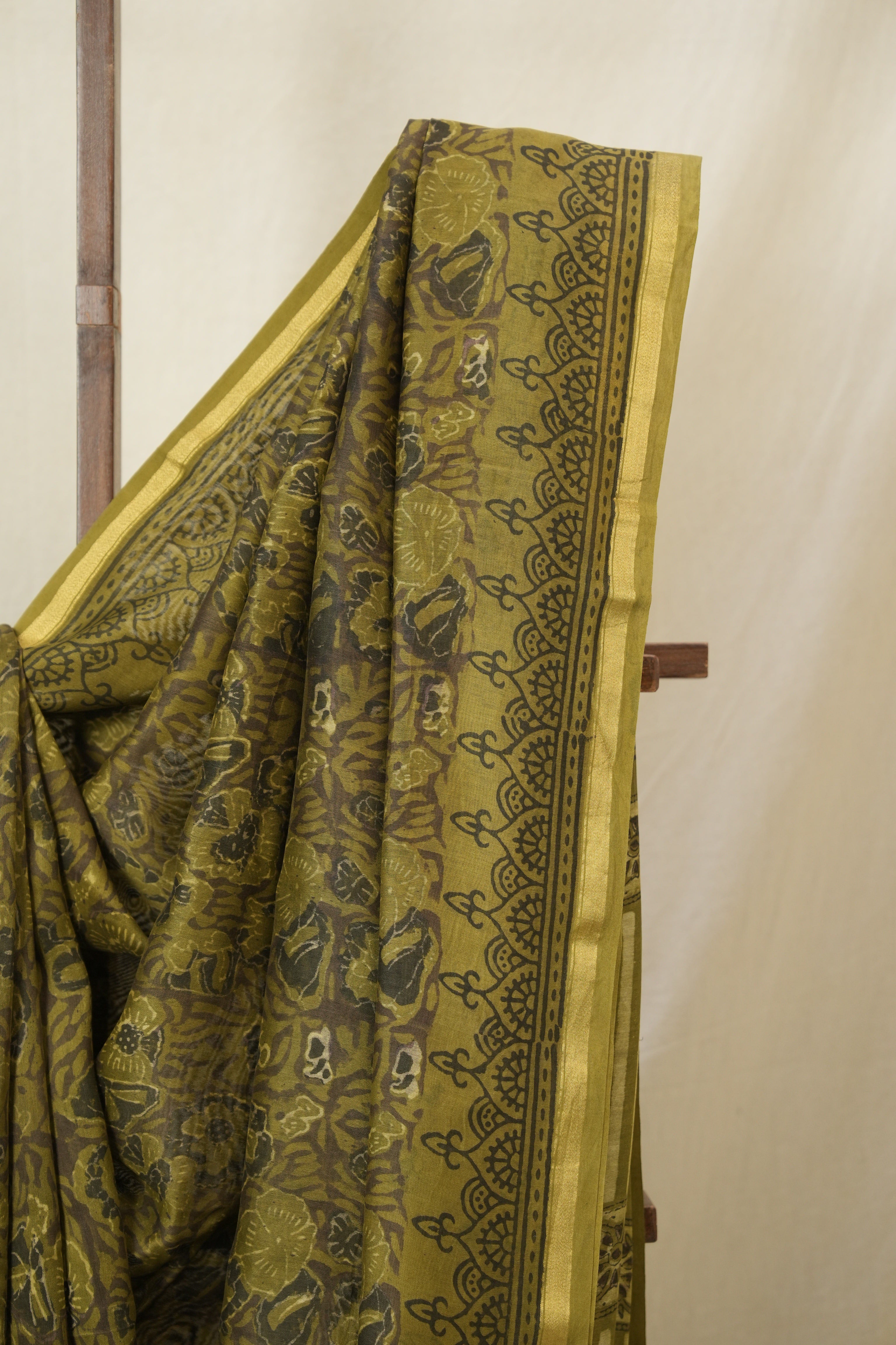 Mehendi Green HBP Cotton Silk Saree With Chanderi Border - SRMGBCSS1593